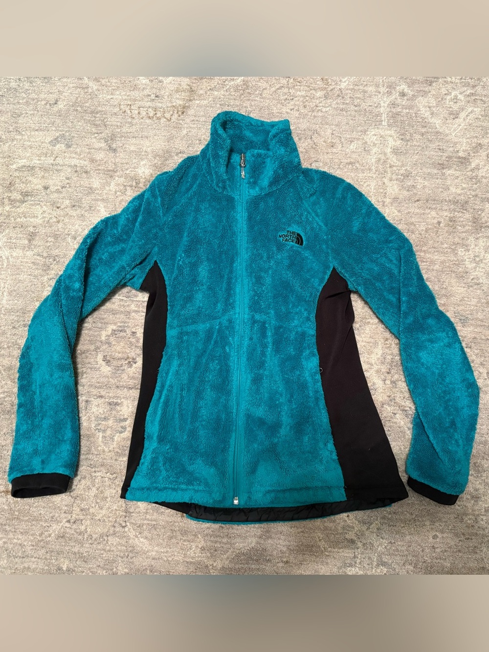 The North Face Teal Plush Fleece Zip-Up Jacket with Black Panels S Small